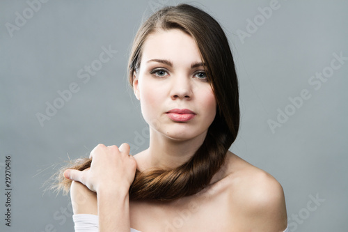 Beautiful lady on neutral background