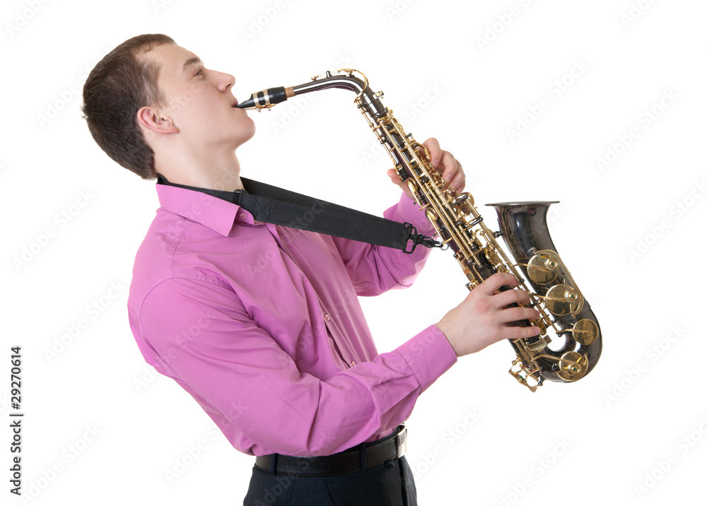 Naklejka premium man plays a saxophone