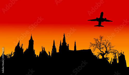 plane over the castle illustration