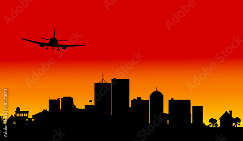 plane over the city three illustration