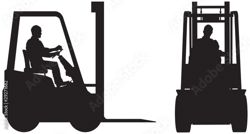 Forklift truck side and front silhouette