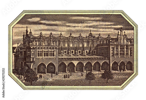 Offset printed sukiennice in Krakow, from an old 1948 banknote. photo