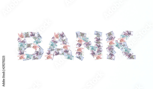 written bank with ruble bank notes