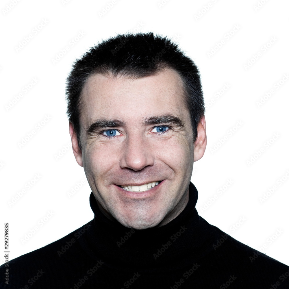 Obraz premium handsome caucasian man blue eyes toothy white smiling portrait
