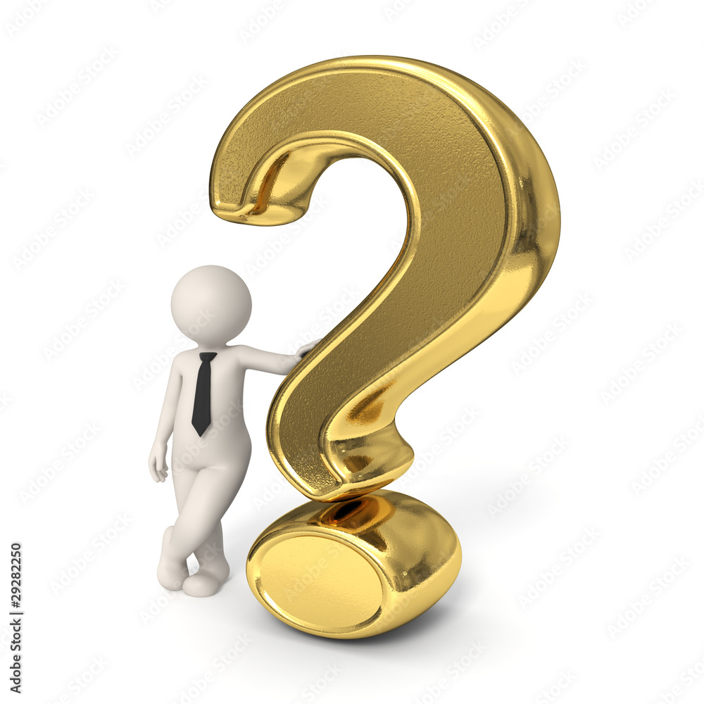 3d business man - Gold question mark 3d business man - Gold question mark
