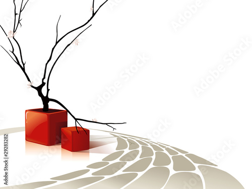 Abstract composition with red cubes