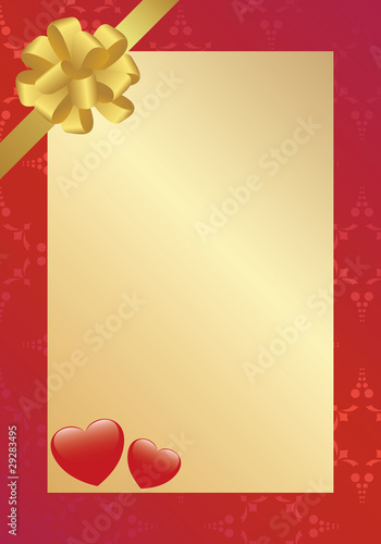 golden and red card with hearts and bow © pavalena