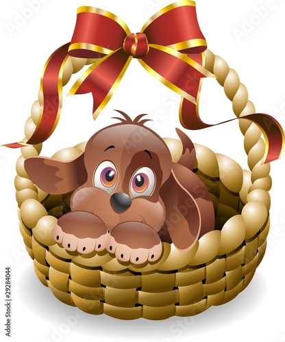 Cane Cucciolo in Cestino-Puppy Dog in Basket-Vector