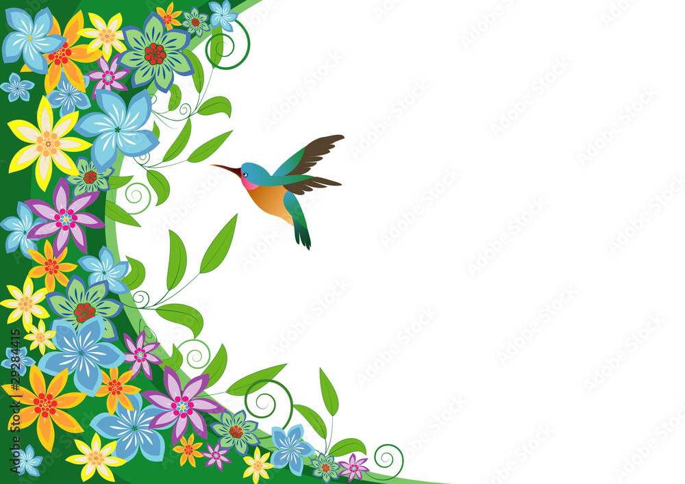 vector spring card with flowers and birds vector spring card with flowers and birds