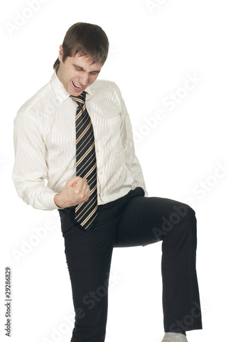 Businessman shows an emotional YEAH!