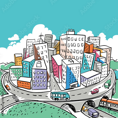 funky city doodle illustration