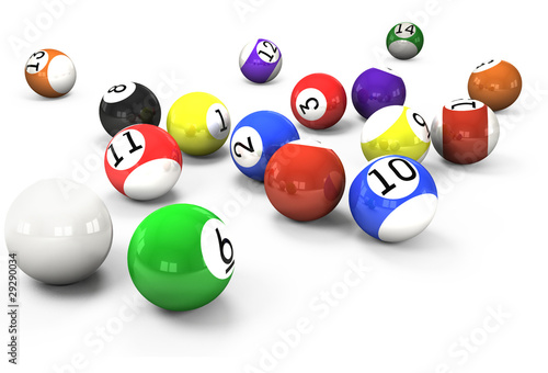 billiard balls out of American billiards on a white background