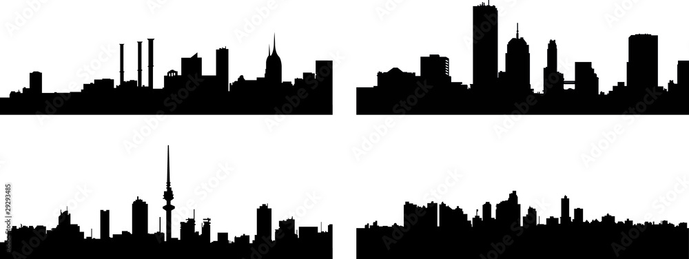 A collage of four different European city silhouettes