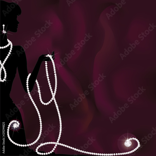 A silhouette of woman holding pearl beads