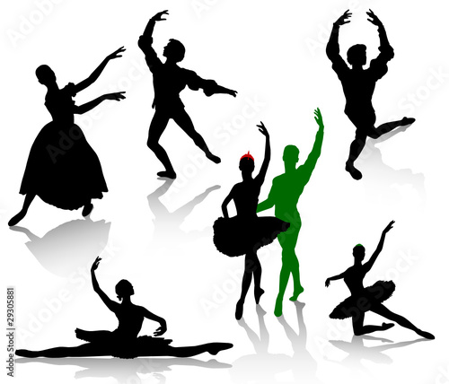 Silhouettes of ballerinas and dancer in movement