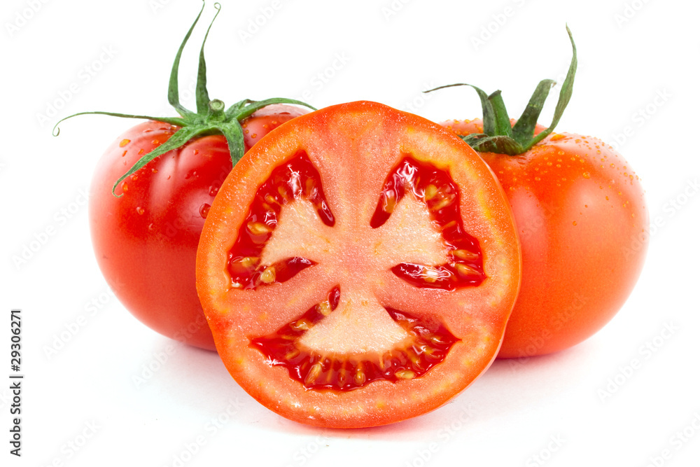 Fresh juicy tomato isolated on white Fresh juicy tomato isolated on white