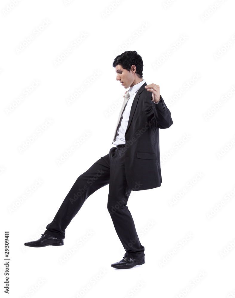 Businessman walking with fear Businessman walking with fear