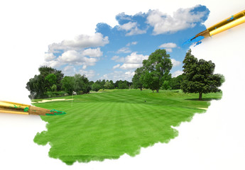 Painting idyllic summer landscape