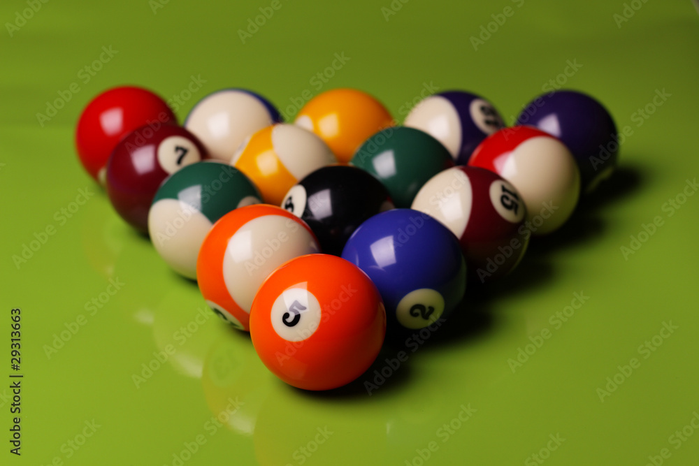 Billiard balls on table