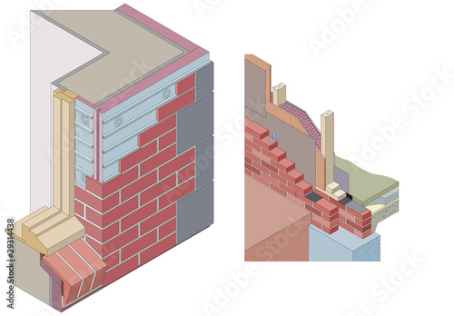 details of wall section in isometric projection (3D)