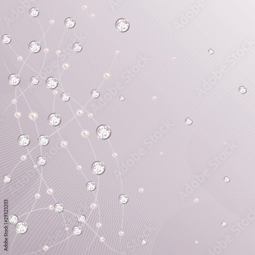 Gentle pink background with diamonds and pearls