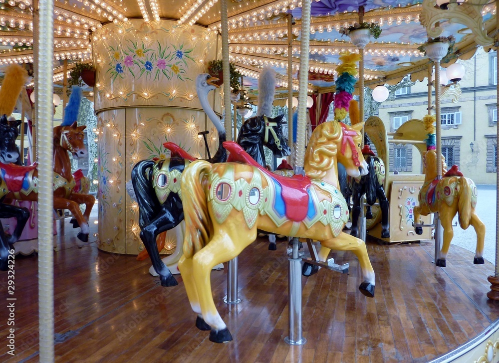 A horse at a merry go round