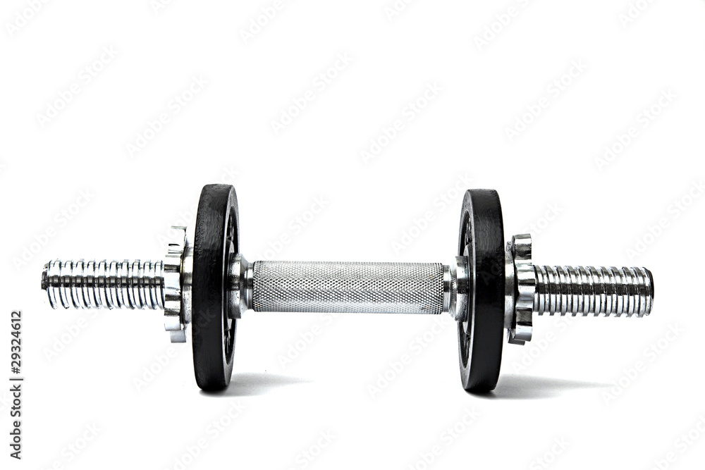 Fototapeta premium Hantel mit kleinen Gewichten auf weiß isoliert