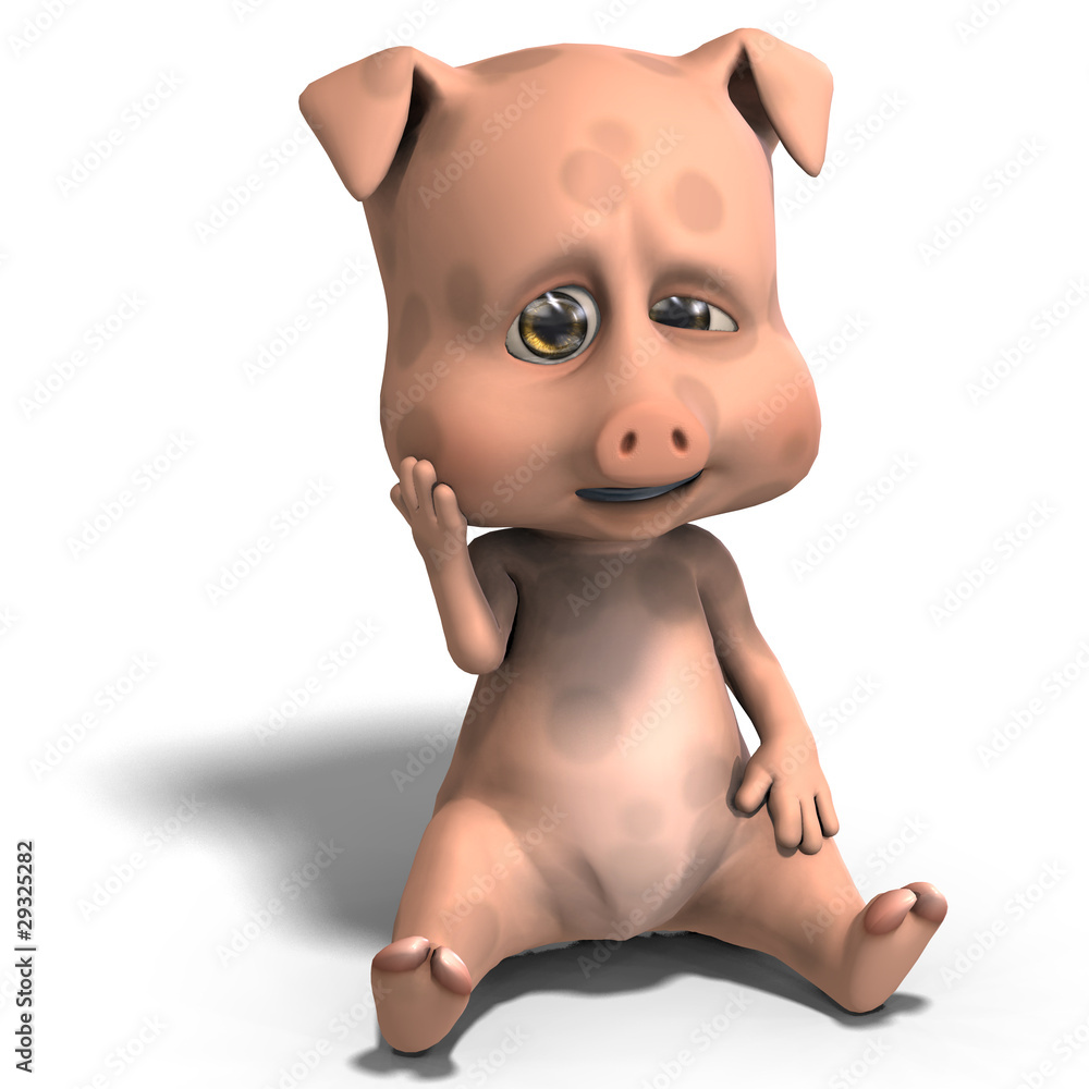 cute and funny cartoon pig. 3D rendering with clipping path and cute and funny cartoon pig. 3D rendering with clipping path and