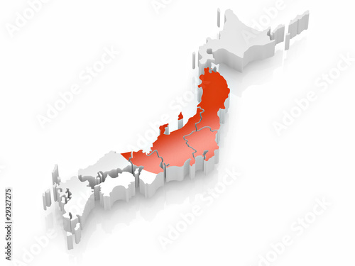Map of Japan in Japanese flag colors