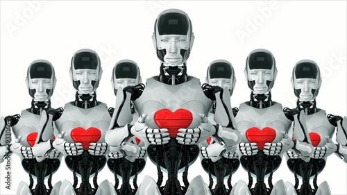 Futuristic robots with hearts