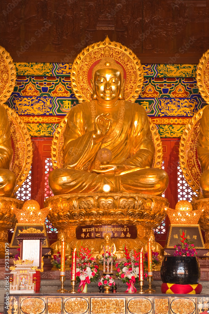 Golden Buddha Statue in chinese temple, Thailand