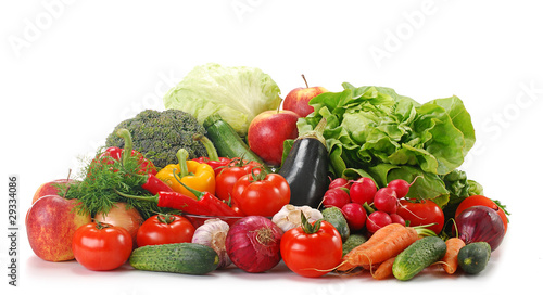 Composition with variety of raw vegetables isolated on white
