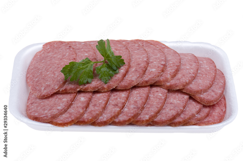 sliced sausage isolated on white background sliced sausage isolated on white background