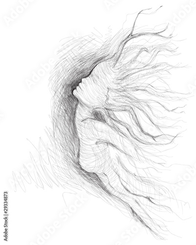 Tree like woman Daphne / realistic sketch (not auto-traced)