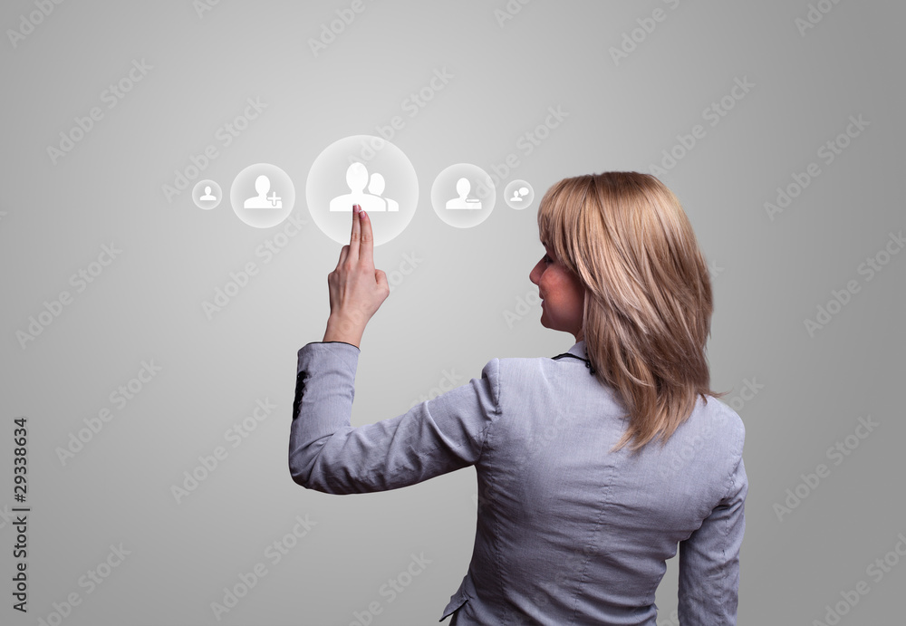 hand pressing social network icon hand pressing social network icon
