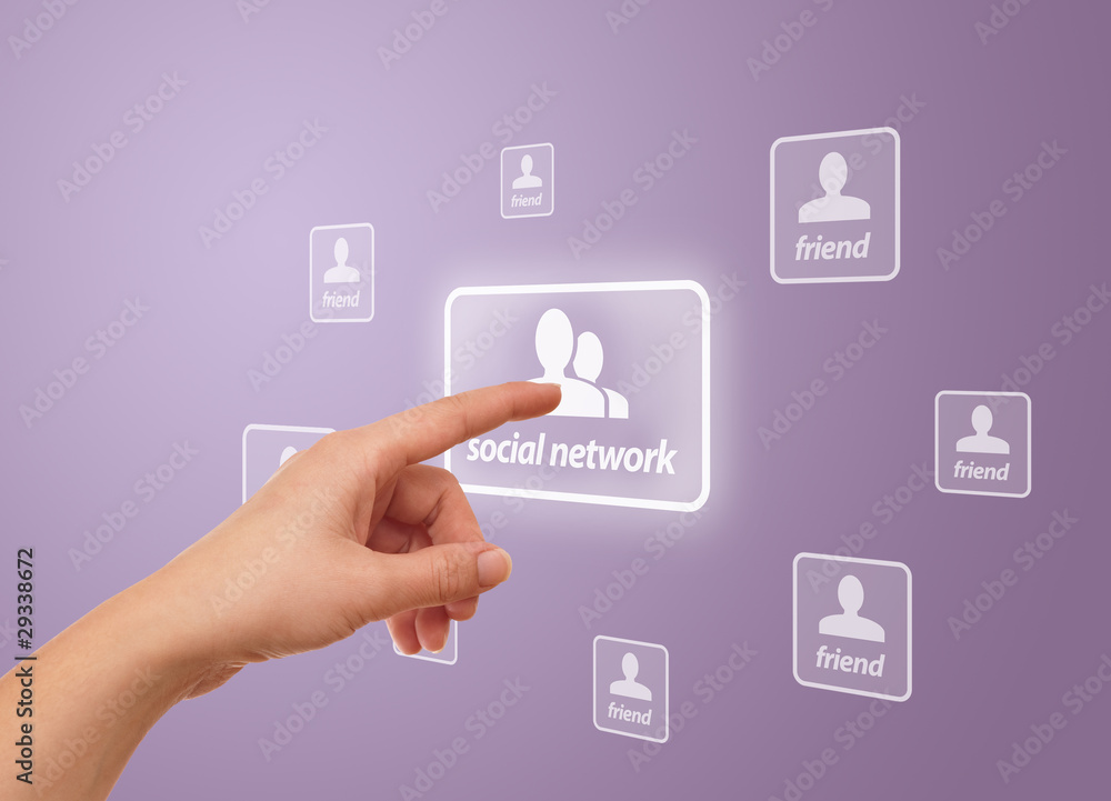 hand pressing social network icon hand pressing social network icon
