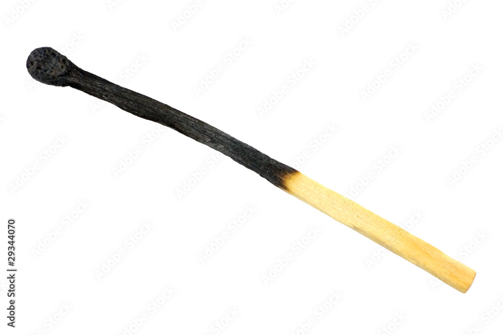 Burned match macro closeup burnt matchstick isolated Burned match macro closeup burnt matchstick isolated