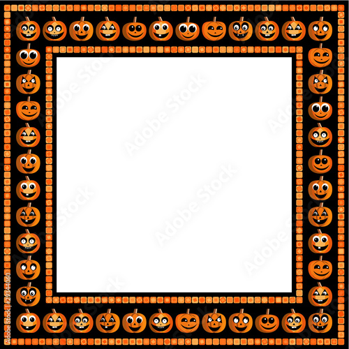 Vector halloween frame with funny pumpkins on black background
