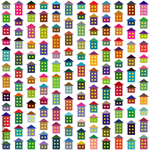 Vector seamless background made of multicolor simple houses