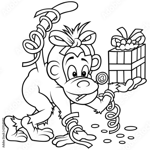 Monkey and Gift - Black and...
