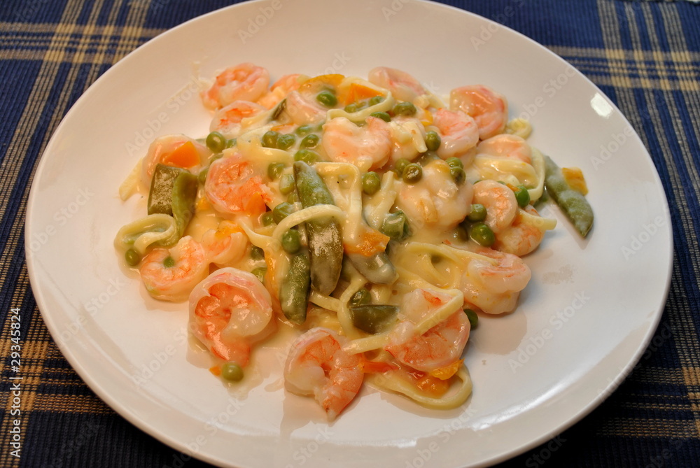 Shrimp with Creamy Garlic Sauce Served on a White Plate Shrimp with Creamy Garlic Sauce Served on a White Plate