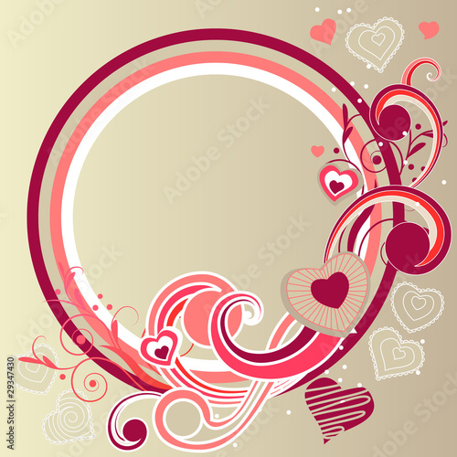 Valentine frame with pink hearts and abstract swirl elements