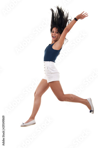 woman jumping with arms up