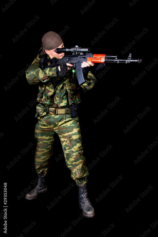 Full length shot of soldier with weapon Full length shot of soldier with weapon