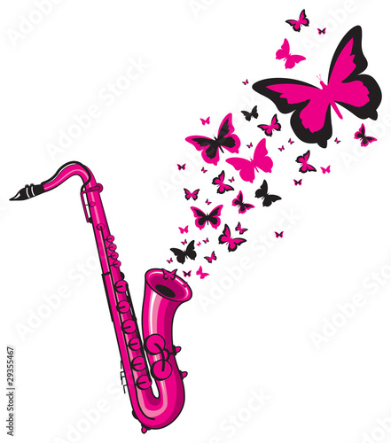 saxophone with butterflies coming out
