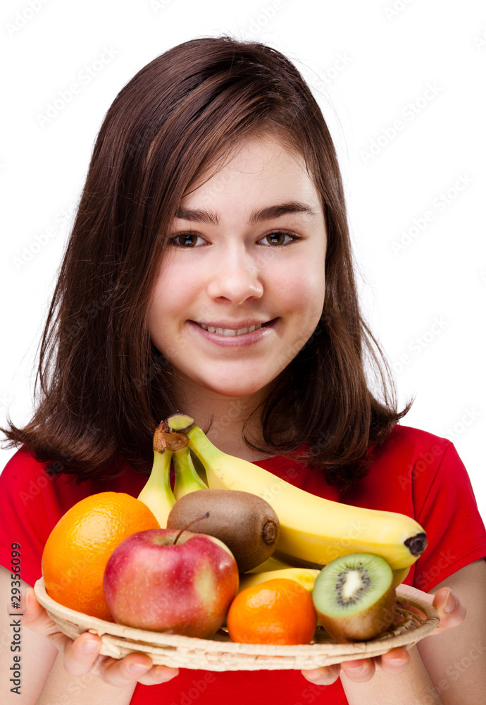 Girl holding fruits isolated on white background Girl holding fruits isolated on white background