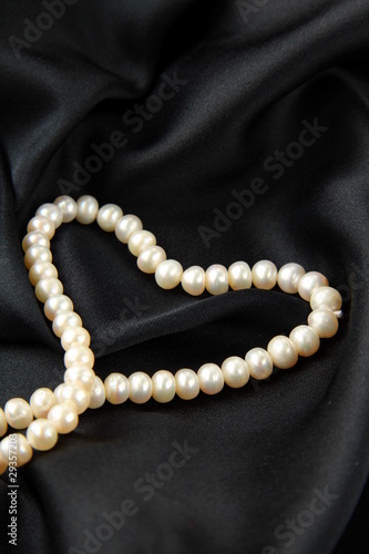 pearl white with hearts on black silk