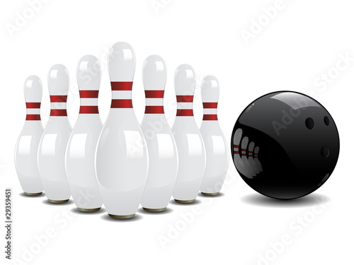 Bowling ball and pins