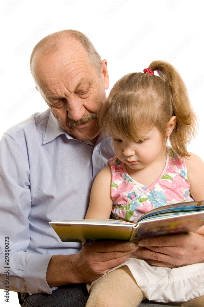 Grandfather with the granddaughter isolated on white background Grandfather with the granddaughter isolated on white background