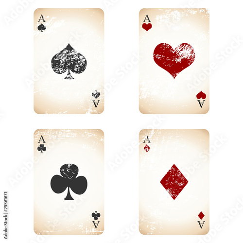 Grunge playing cards over white square background